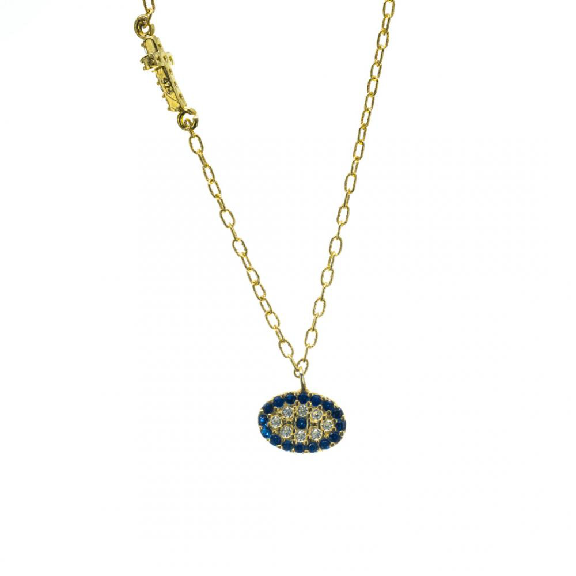 Gold plated eye necklace and a cross with zircon stones