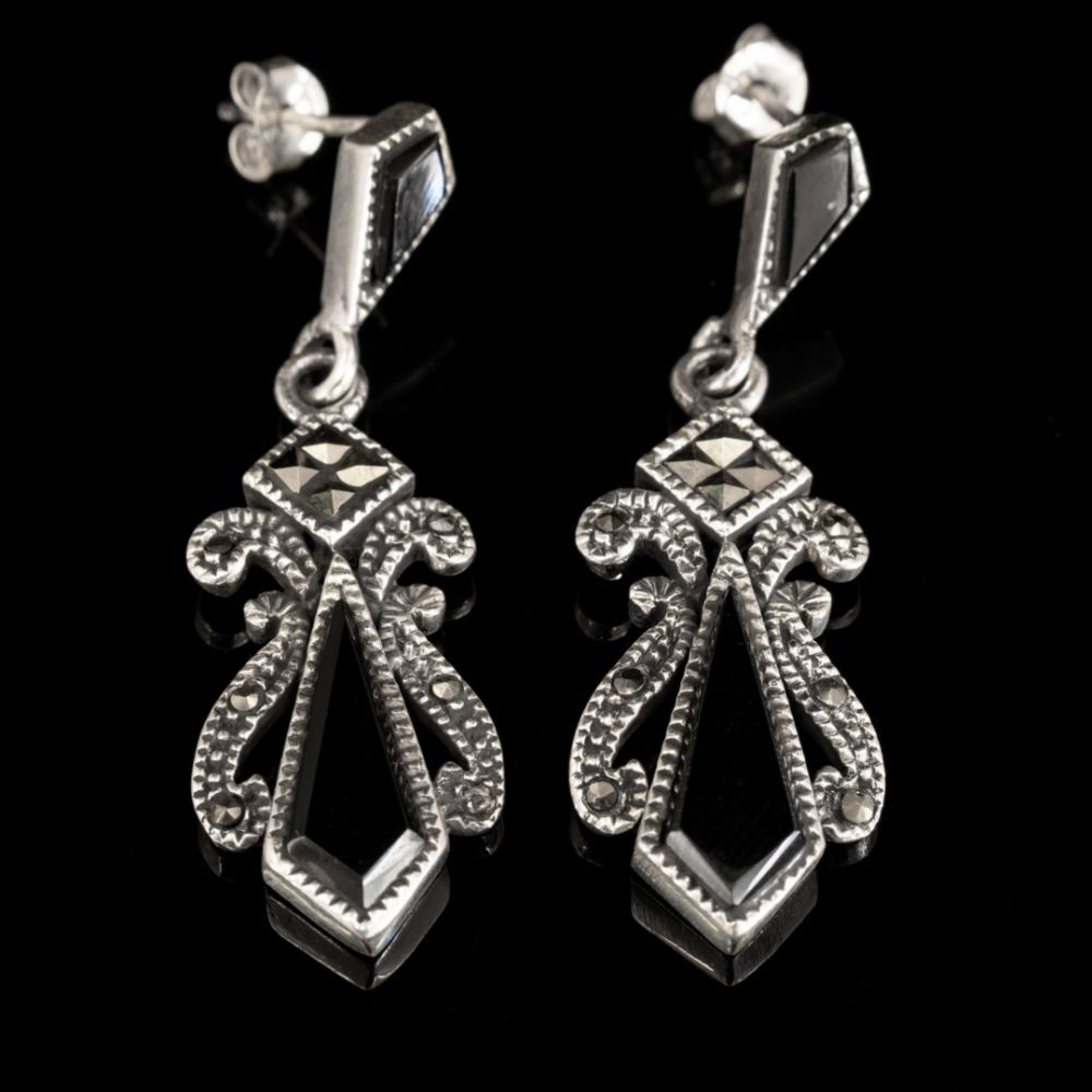 Σκουλαρίκια κρεμαστά με πέτρες αχάτη και μαρκασίτες