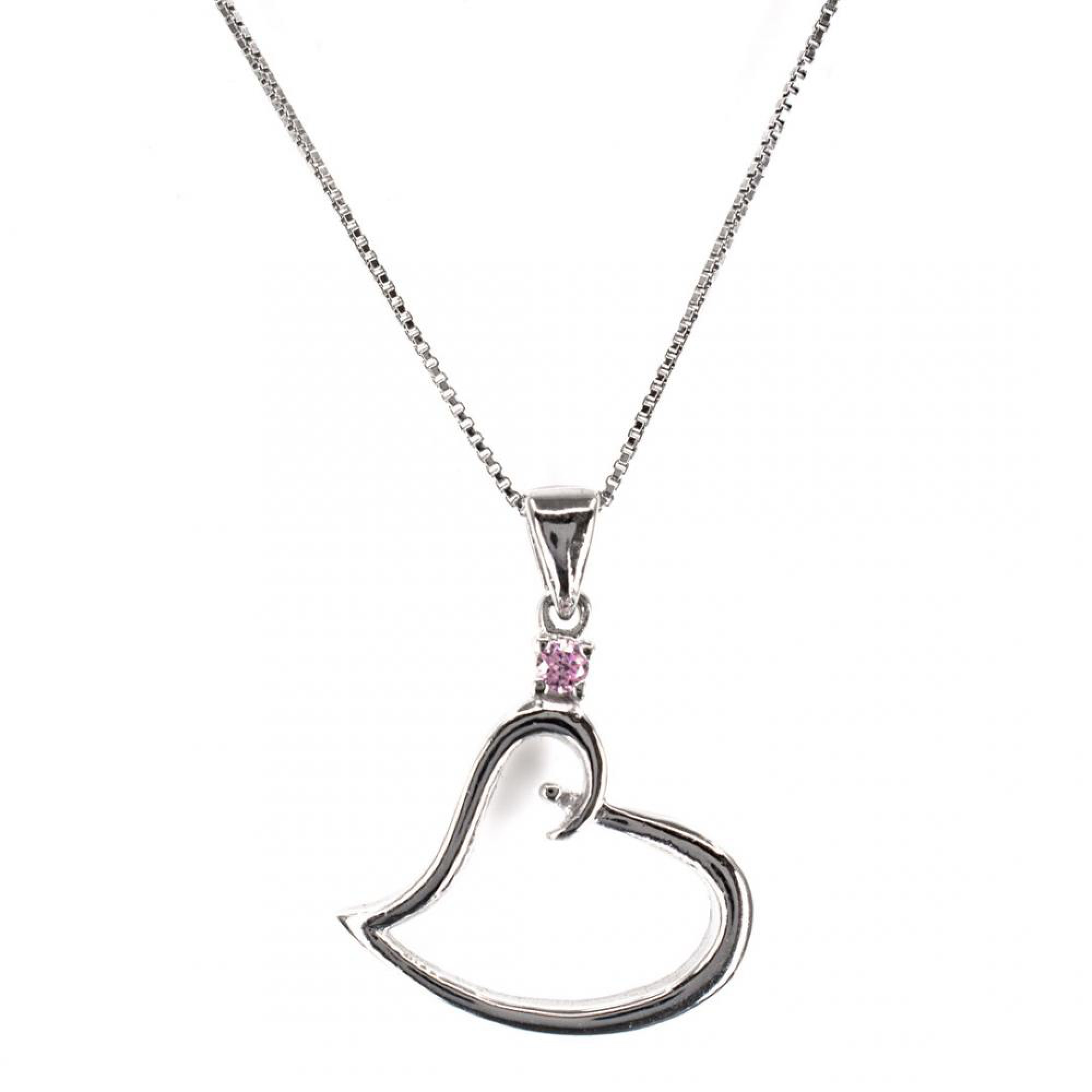 Κολιέ καρδιά με ροζ κουάρτζ πέτρα