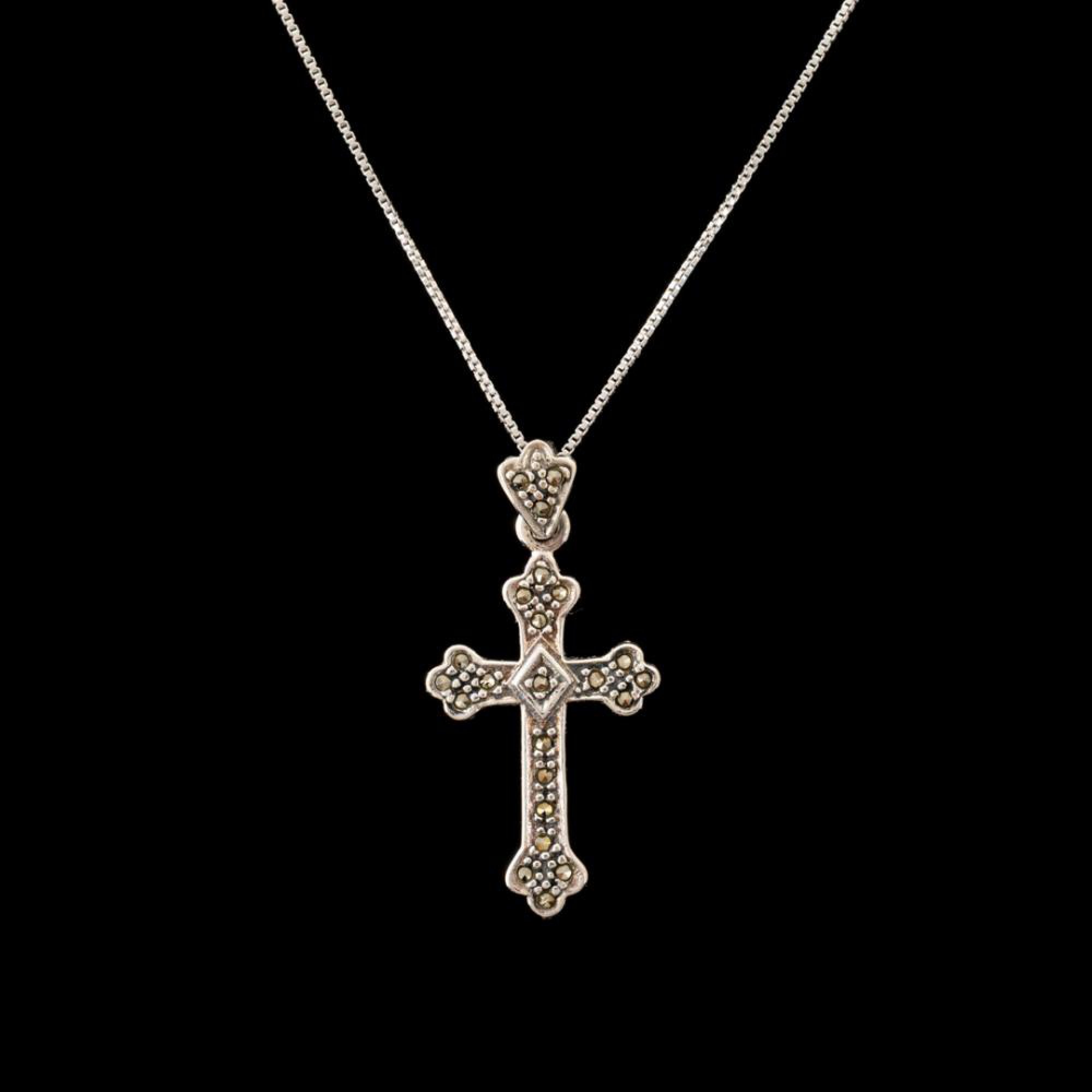 Silver cross with marcasites