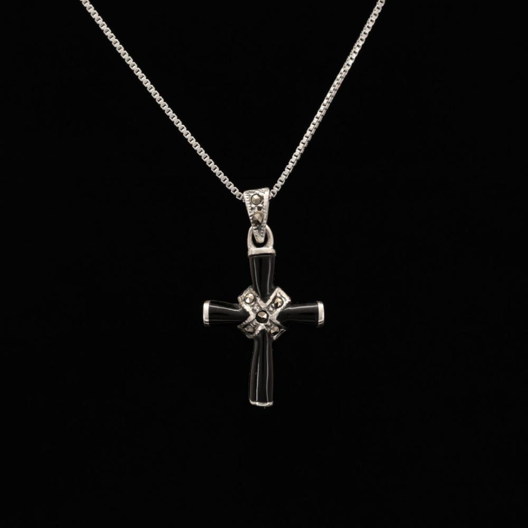 Silver cross with agate stones and marcasites
