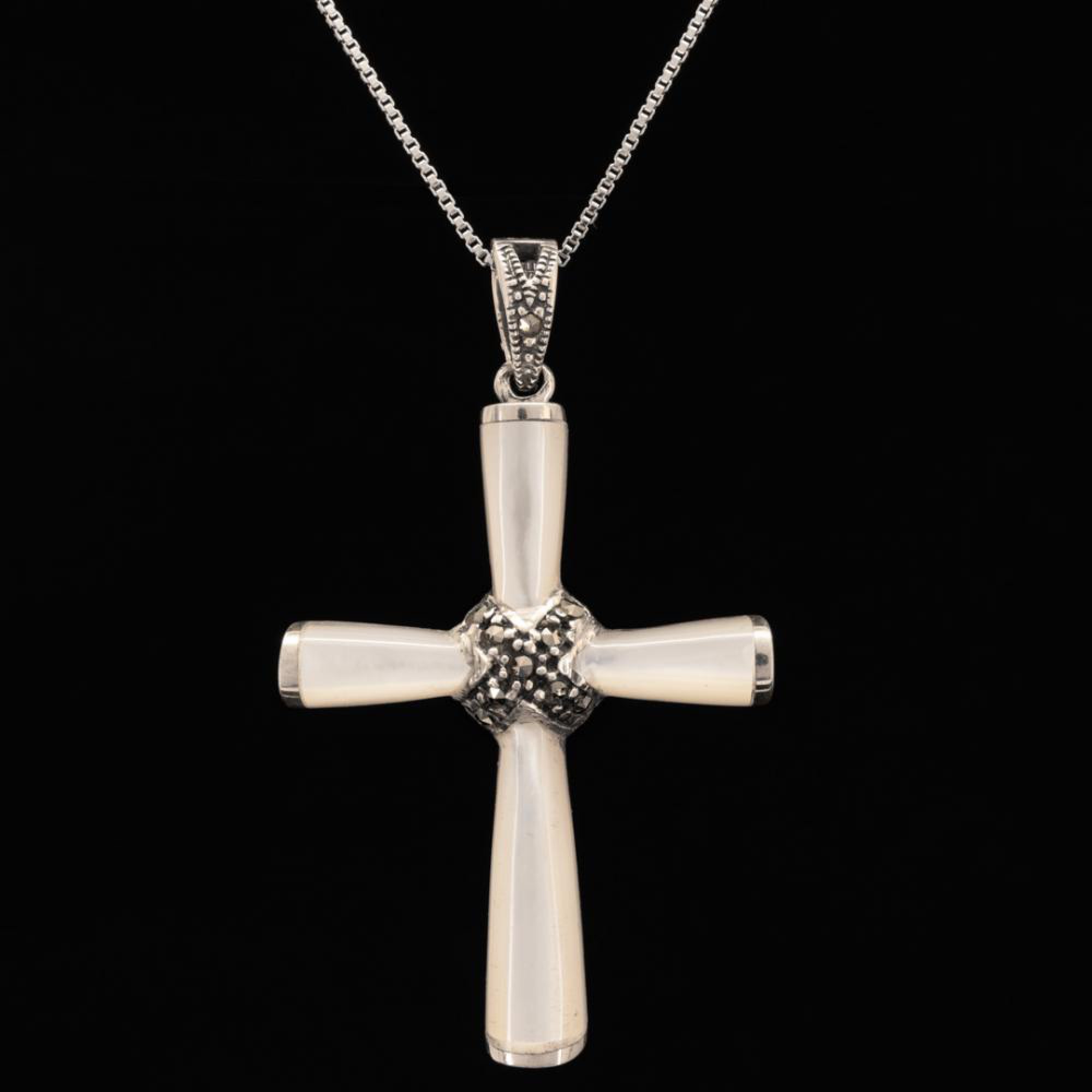 Silver cross with mother of pearl and marcasites