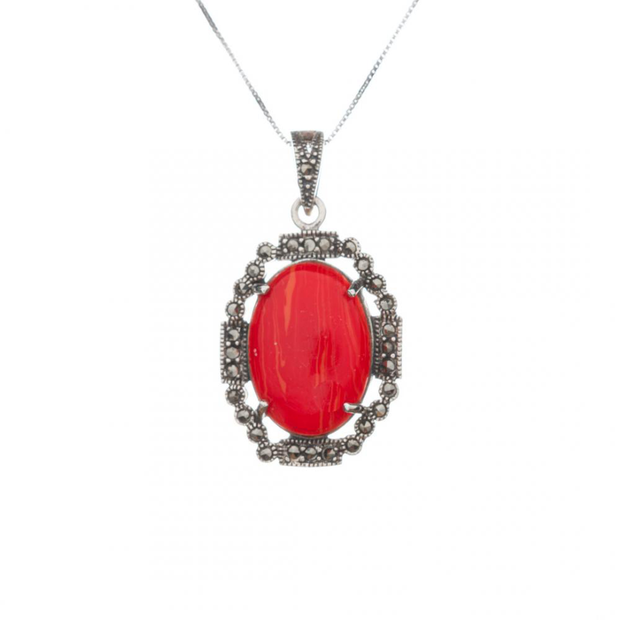 Coral necklace with marcasites