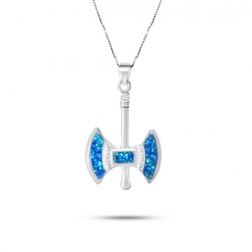 petsios Κολιέ διπλός πέλεκυς με πέτρες όπαλ