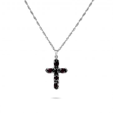 petsios Silver cross with garnet stones