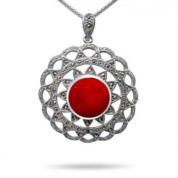 petsios Κολιέ με κοράλι πέτρα και μαρκασίτες