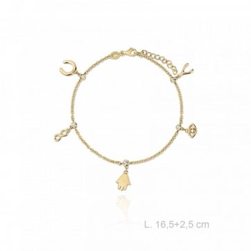 petsios Βραχιόλι επίχρυσο με 5 τυχερά σύμβολα