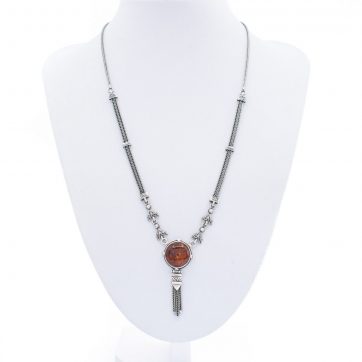 petsios Οξειδωμένο κολιέ με φυσικό κεχριμπάρι