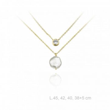 petsios Διπλό κολιέ επίχρυσο με πέτρα ζιργκόν και φίλντισι