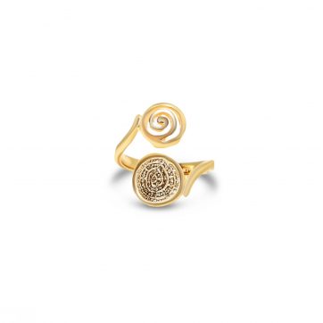 petsios Gold plated Faistos Disc ring with spiral