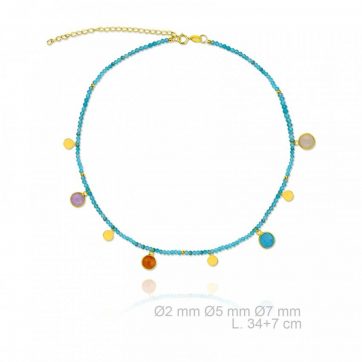 petsios Κολιέ επίχρυσο με τιρκουάζ χάντρες και χρωματιστές πέτρες