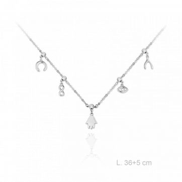 petsios Silver necklace with zircon stones and good luck charms