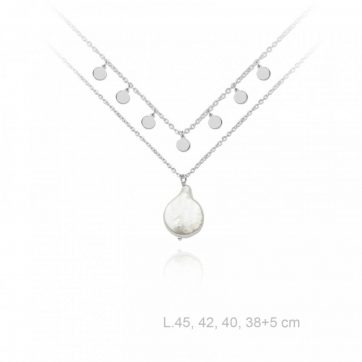 petsios Silver double necklace with mother of pearl