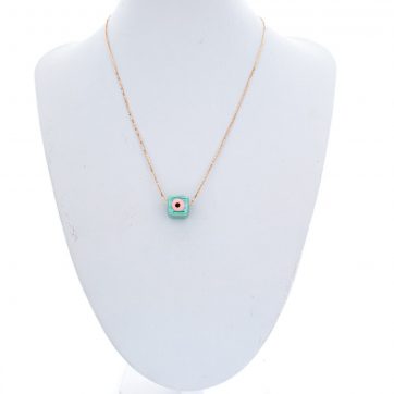 petsios Κολιέ επίχρυσο με πράσινη χάντρα μάτι