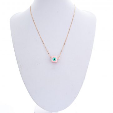 petsios Κολιέ επίχρυσο με ροζ χάντρα μάτι