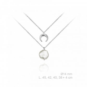 petsios Silver double necklace with mother of pearl