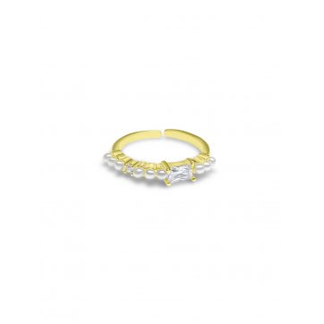 petsios Επίχρυσο δαχτυλίδι με μαργαριτάρια και πέτρες ζιργκόν