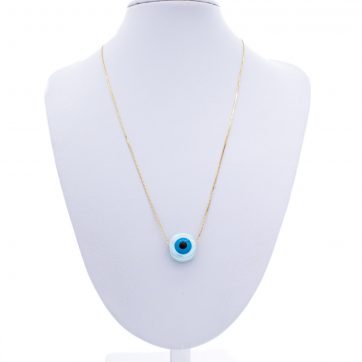 petsios Κολιέ επίχρυσο με γαλάζια χάντρα μάτι