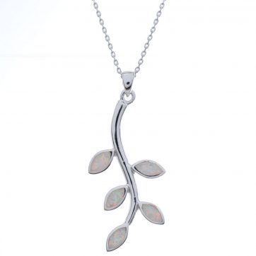 petsios Κολιέ κλαδί ελιάς με λευκό όπαλ