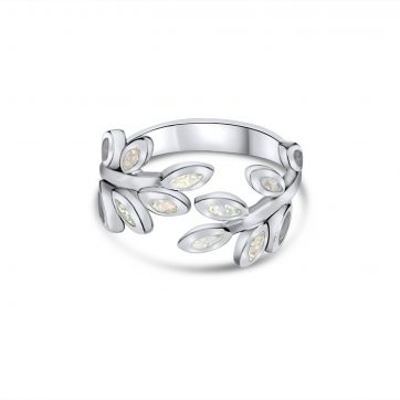 petsios Δαχτυλίδι κλαδί ελιάς με λευκό όπαλ 