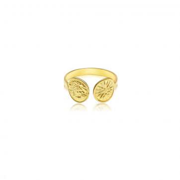 petsios Δαχτυλίδι με αστέρι της Βεργίνας και κεφαλή Μεγάλου Αλεξάνδρου επιχρυσωμένο