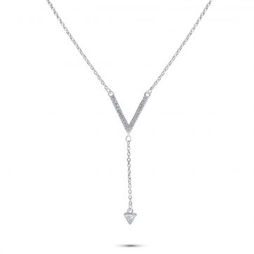 petsios Y-style silver necklace with zircon stones
