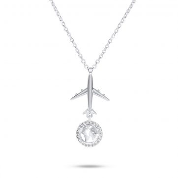 petsios Aeroplane and globe necklace with zircon stones