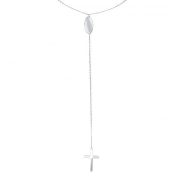 petsios Y-style silver necklace with a cross