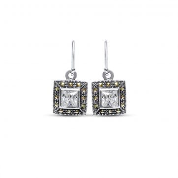 petsios Dangle marcasite earrings with zircon stones