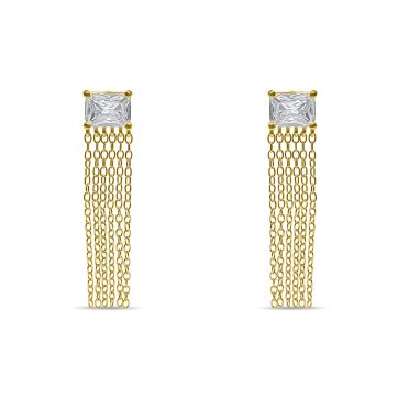 petsios Επίχρυσα σκουλαρίκια με κρεμαστές αλυσίδες και πέτρες ζιργκόν