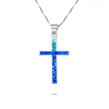 petsios Κολιέ σταυρός με πέτρες όπαλ