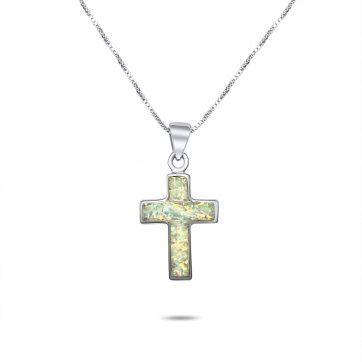 petsios Κολιέ σταυρός με λευκό όπαλ