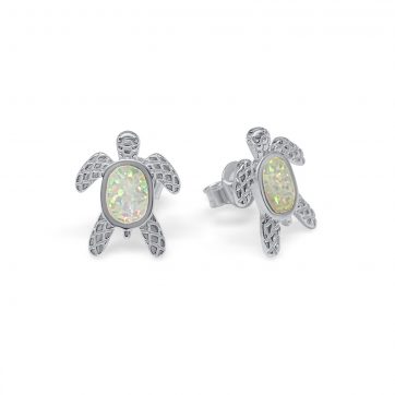 petsios Σκουλαρίκια χελώνες καρφωτά με λευκό όπαλ