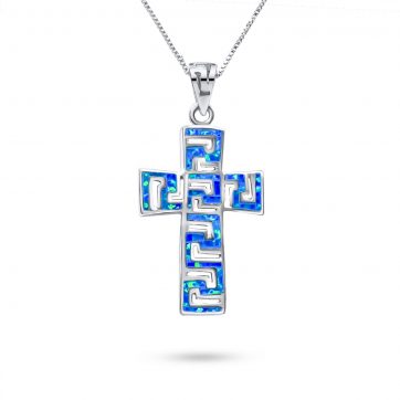 petsios Κολιέ σταυρός με πέτρες όπαλ