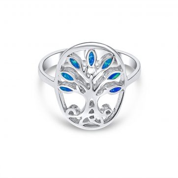 petsios Silver tree of life ring with opal stones 