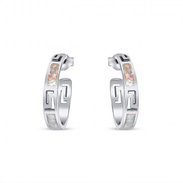 petsios Σκουλαρίκια κρίκοι με λευκό όπαλ και μαίανδρο