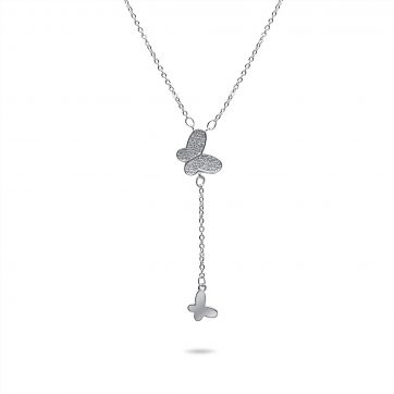 petsios Y-style silver necklace with butterflies