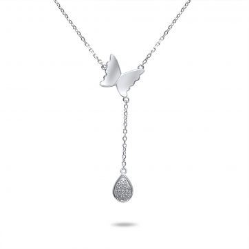 petsios Y-style silver necklace with zircon stones