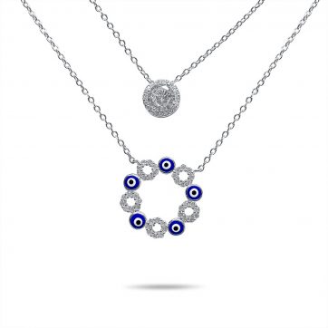 petsios Διπλό κολιέ με μάτια και πέτρες ζιργκόν