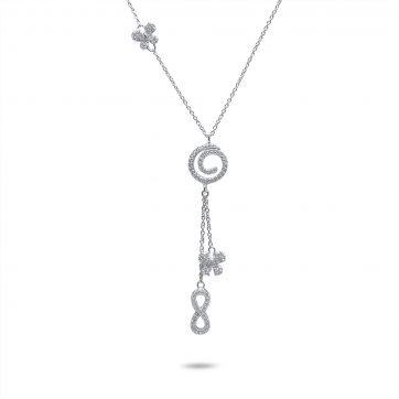 petsios Y-style silver necklace with zircon stones