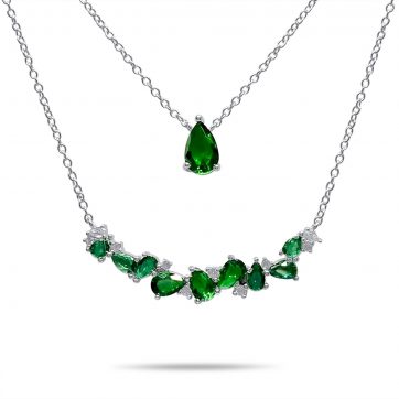 petsios Double necklace with emerald stones