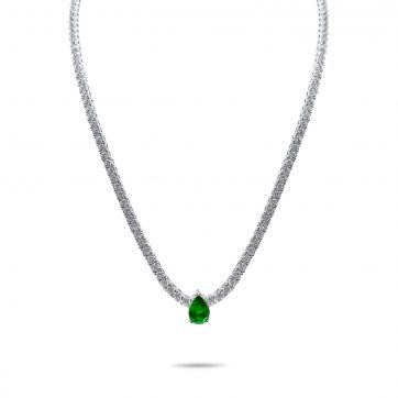 petsios Silver necklace with emerald and zircon stones