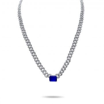 petsios Silver chain with sapphire and zircon stones