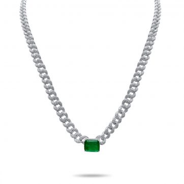 petsios Silver chain with emerald and zircon stones