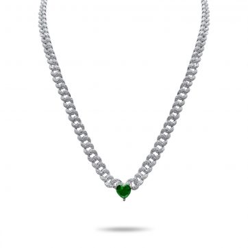 petsios Silver chain with emerald and zircon stones