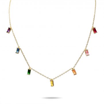 petsios Κολιέ επίχρυσο με χρωματιστές πέτρες