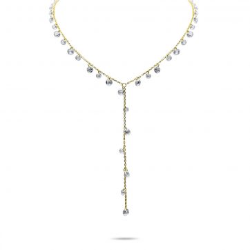 petsios Κολιέ επίχρυσο σε στυλ Υ με πέτρες ζιργκόν