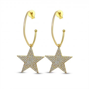 petsios Κρίκοι επίχρυσοι με κρεμαστά αστέρια με πέτρες ζιργκόν (28mm)