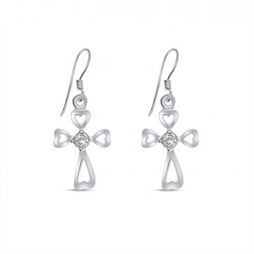 petsios Ασημένια σκουλαρίκια σταυρουδάκια με πέτρα ζιργκόν