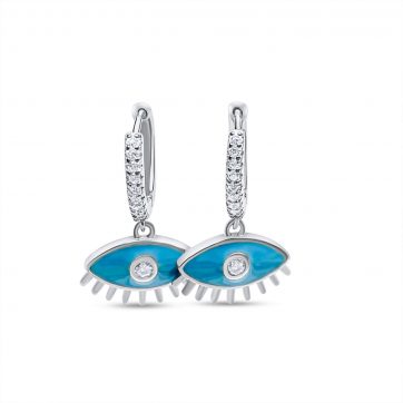 petsios Σκουλαρίκια κρίκοι μάτι με πέτρες ζιργκόν και σμάλτο